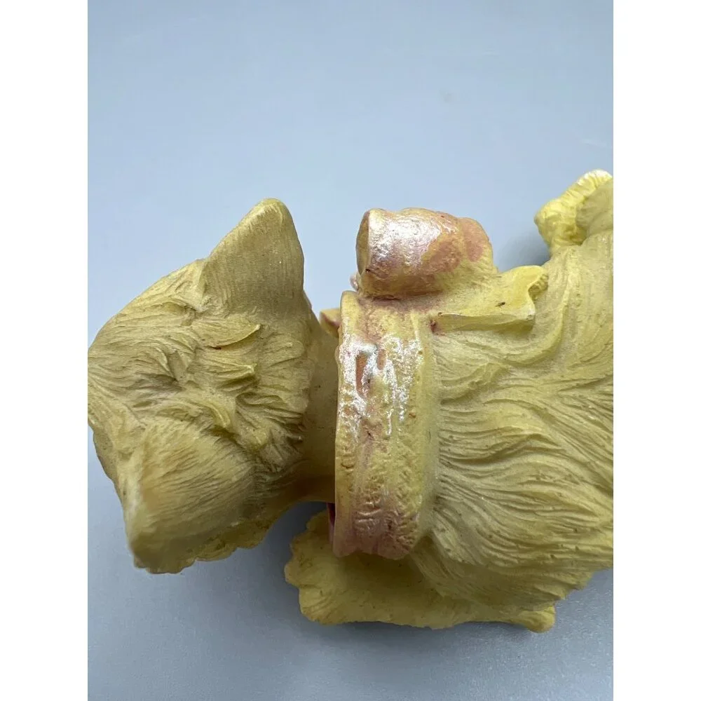 Rare VTG Yellow Cat Figurine Bobble Head With Bow Accent 4.5